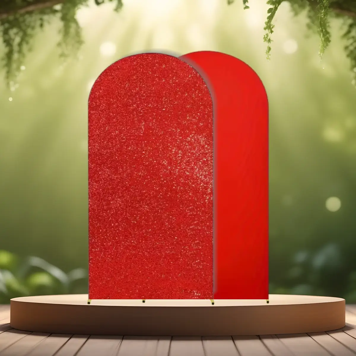 lej Betræk til buet backdrop stativ | Rød med pailletter / rød | Tosidet backdrop overtræk | 1,8 m