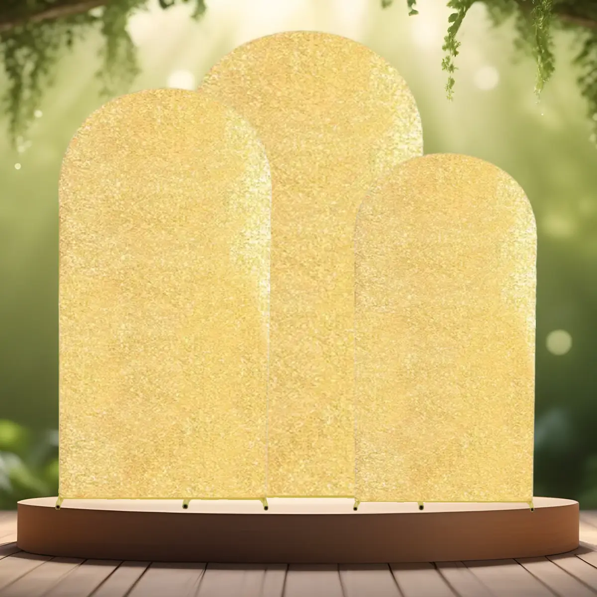 Luksuriøst metallisk ballonbue-sæt guld 2 - 1,8 - 1,5 m guldbetræk (1) lej Ballonbue stativ | Vielsesbue | Guldfarvet | Sæt med 3 buer | 1,5 m 1,8 m og 2 m med guld pailet betræk