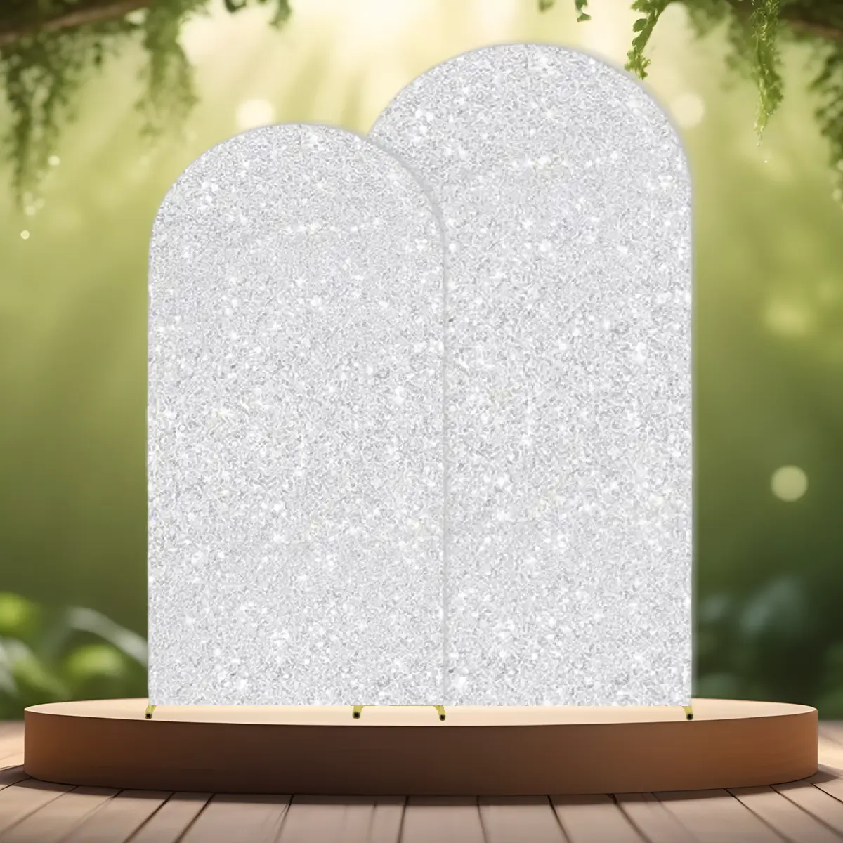 Luksuriøst metallisk ballonbue-sæt guld 2 - 1,8 m sølvbetræk (1) lej Betræk til buet backdrop stativ - sølv