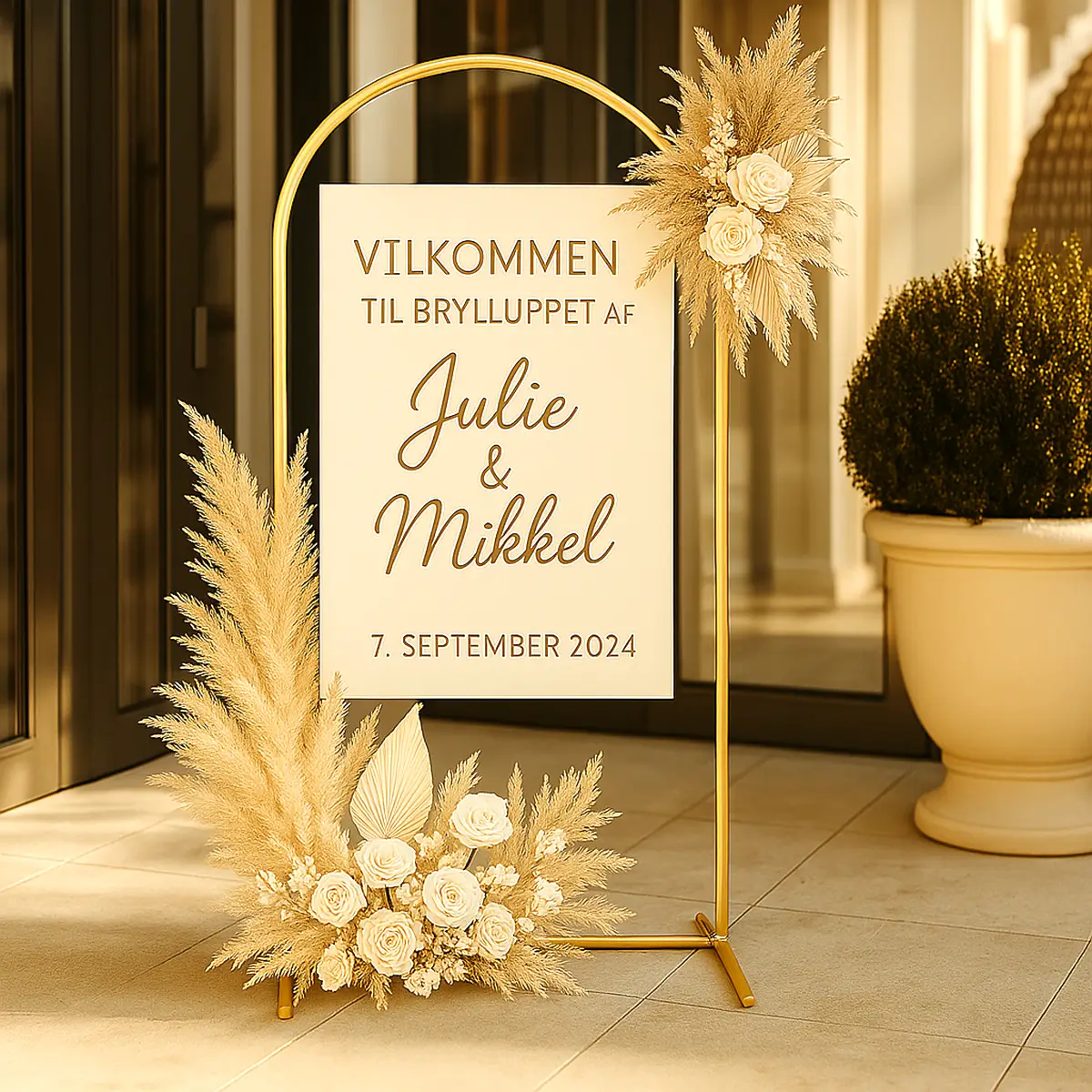 Luksuriøst metallisk ballonbue-sæt guld 1,2 x 0,5 m - velkomstskilt til bryllup - moderne velkomstskilt