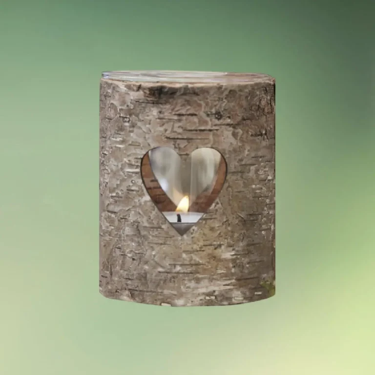 lej Fyrfads lysestage med bark og hjerteformet hul | Lysestage til almindelige / LED fyrfadslys