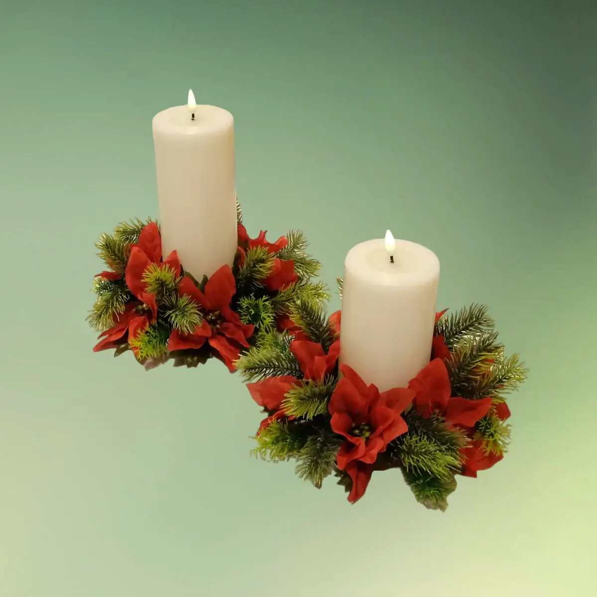 lej en Lyskrans med røde julestjerner og gran | Jule krans til lys