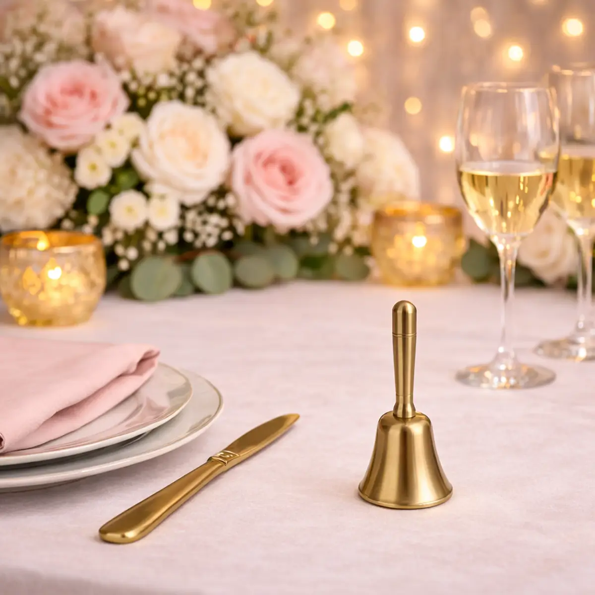 lej Toastmaster klokke | Dirigentklokke | Håndklokke til taler | Guldfarvet | Enkelt design