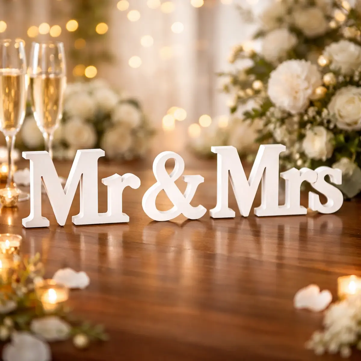 lej Mr & Mrs træskilt | Mr and Mrs | Hvidt skilt til bryllup