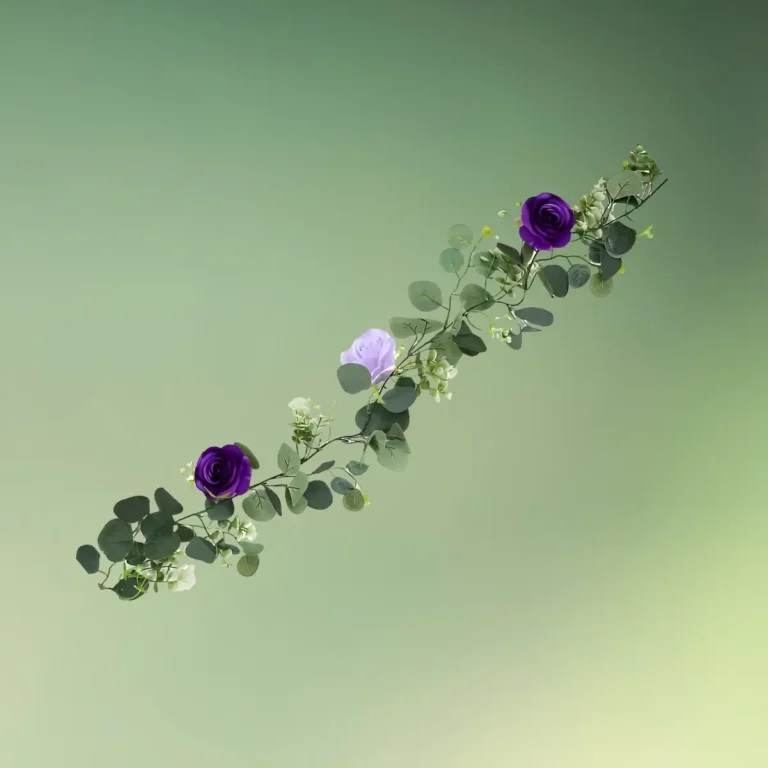 lej Kunstig blomsterranke med lilla roser og eukalyptus | 1,8 m