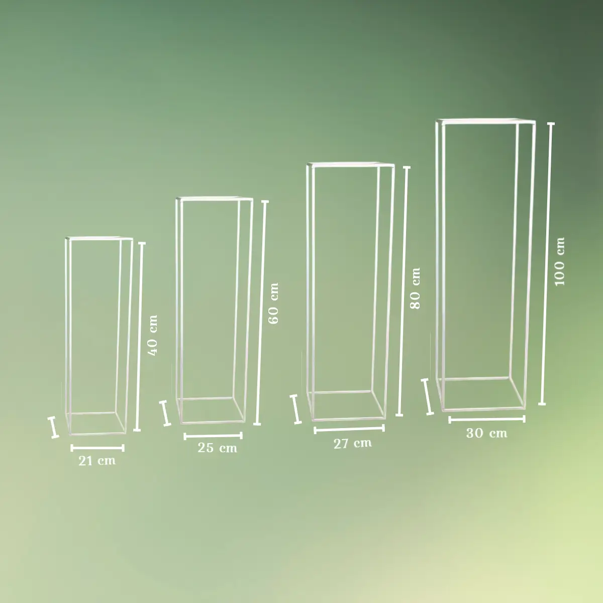 Rektankulær metal dekoration sæt - hvid mål (1) lej Dekorationsstativ sæt til blomster mv. | Rektangulære metalstativer | Hvid | 4 stk.