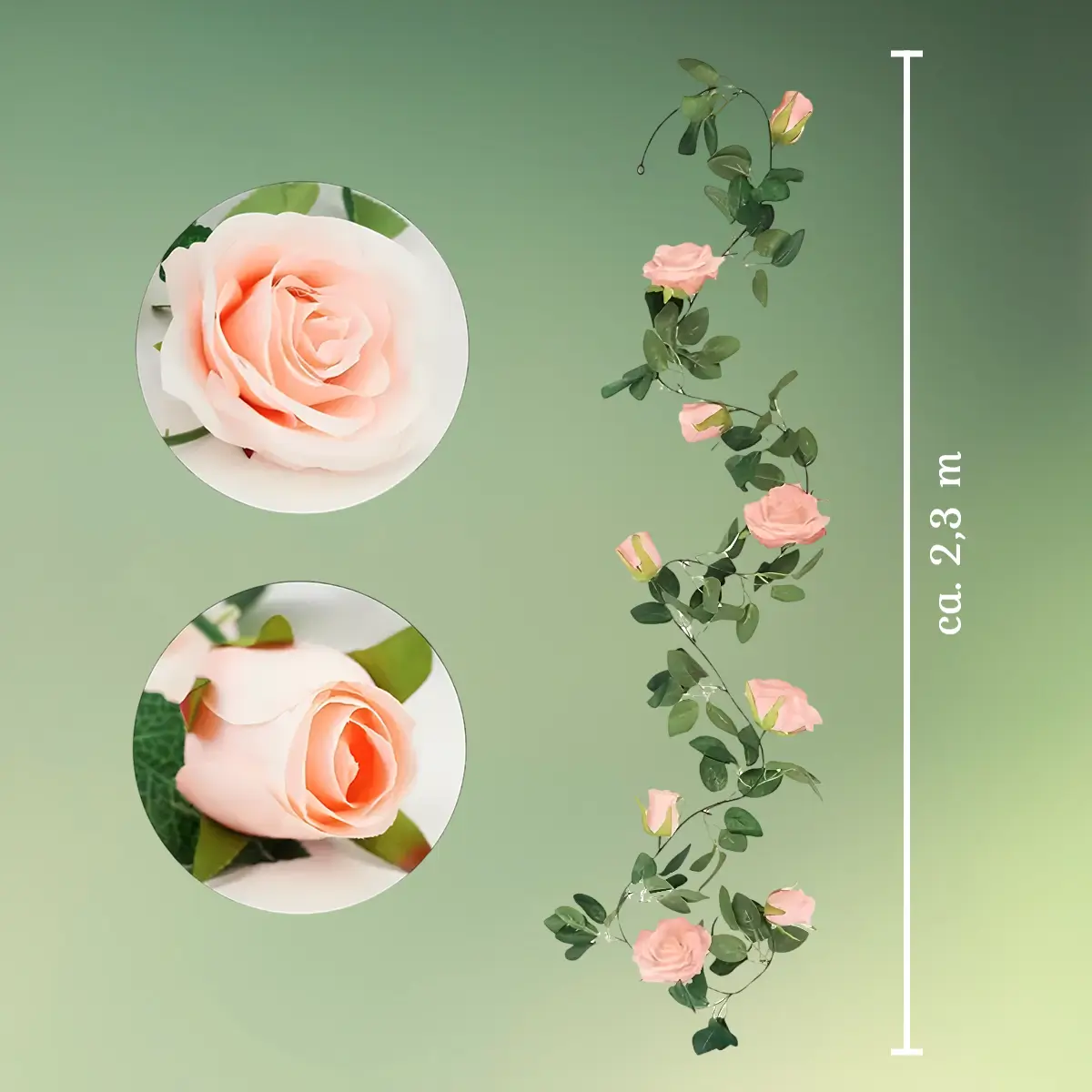 Roseguirlande - lyserød mål med detaljer (1) kunstig blomsterranke med lyserøde roser