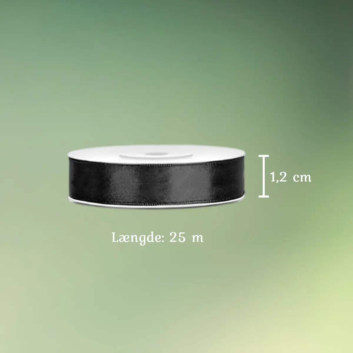 Satinbånd Sort 12 mm x 25 m mål (1) Satinbånd sort 1,2 cm x 25 m