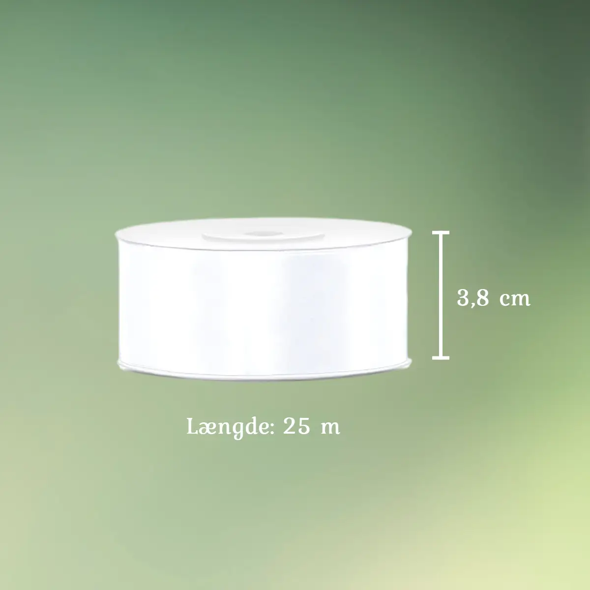 Satinbånd hvidt 38 mm x 25 m mål (1) Satinbånd hvidt 3,8 cm x 25 m