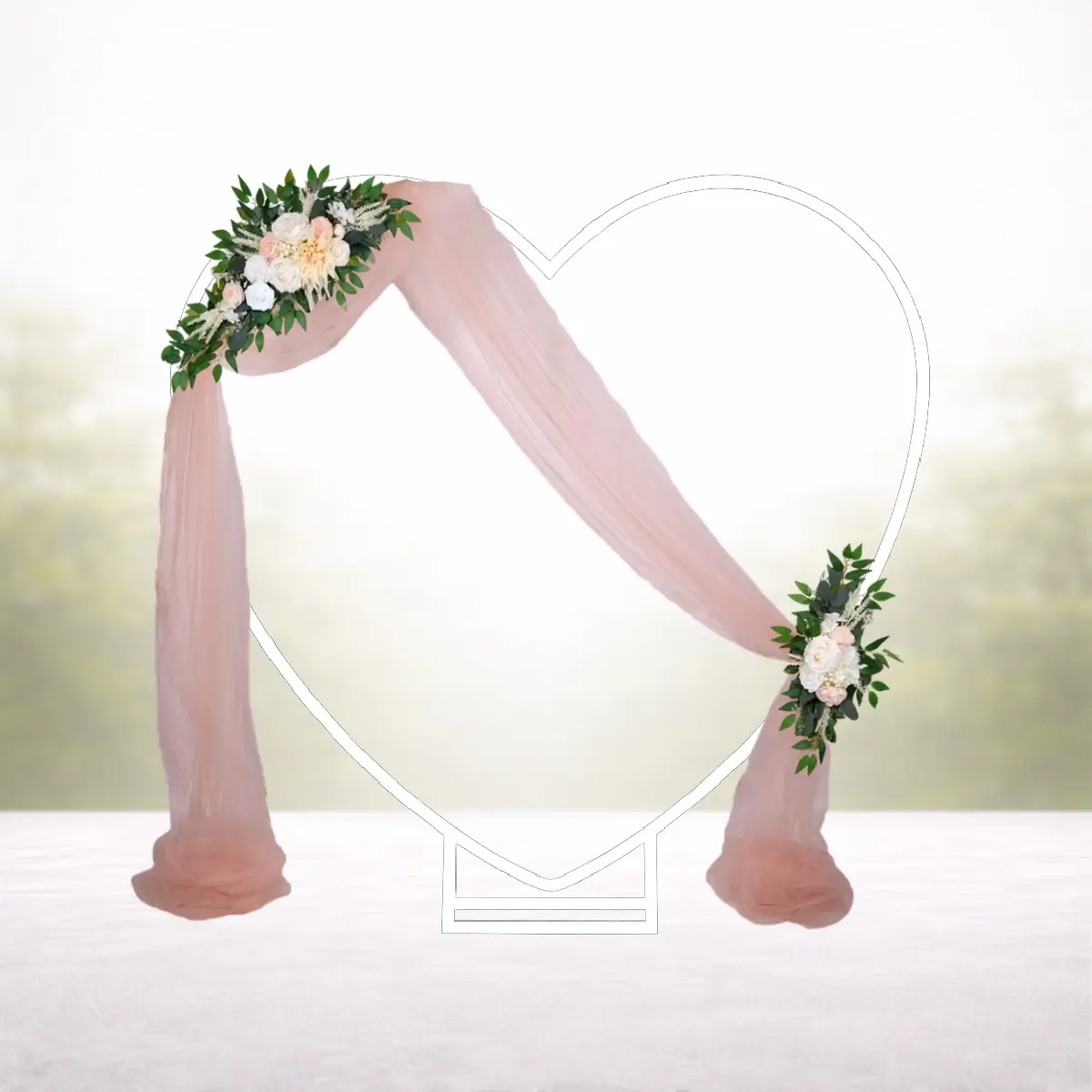 Soft peach x 2 på hjerteformet hvid bue hvid (1) lej pakke Soft peach x 2 på hjerteformet hvid bue