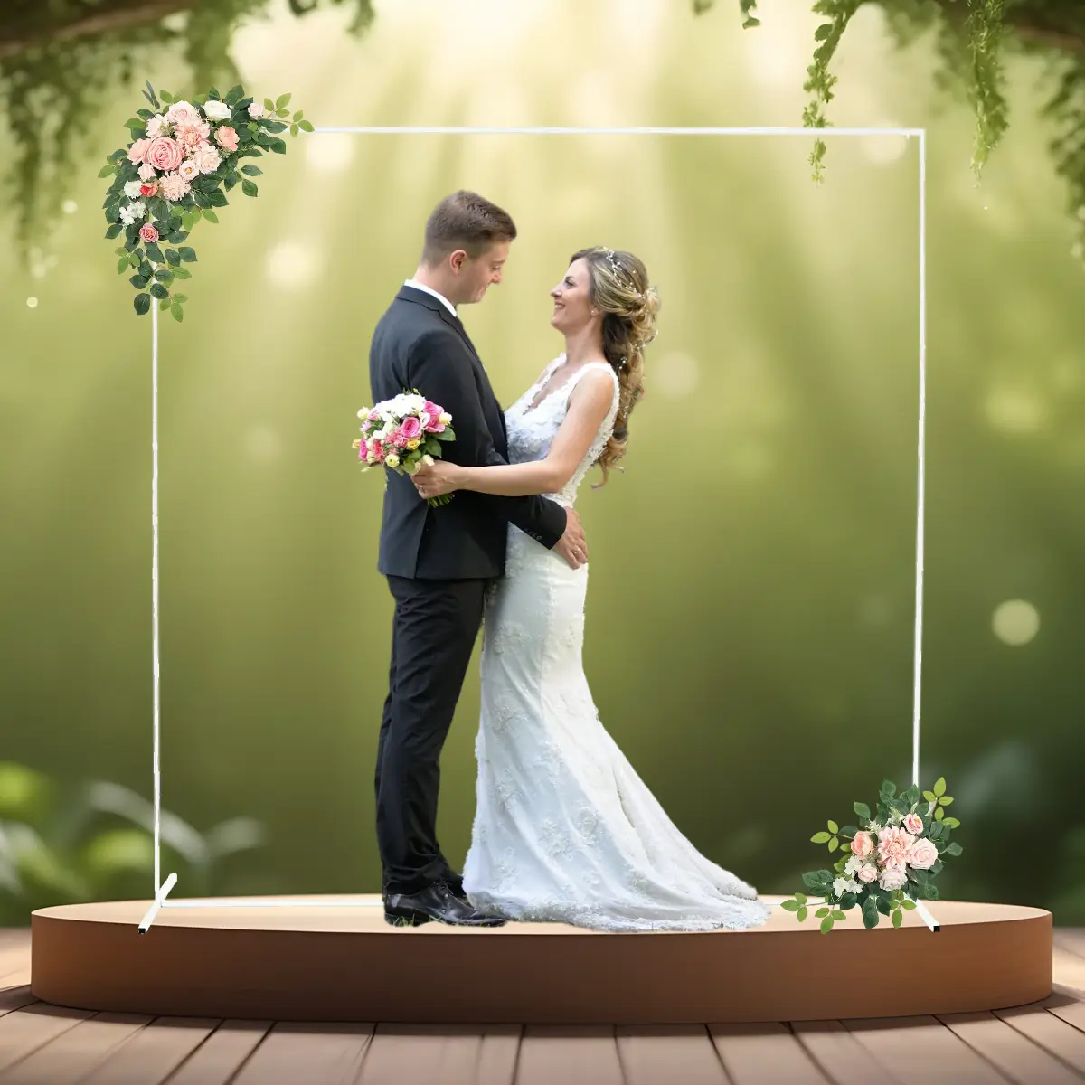 lej Kvadratisk vielsesbue - backdrop stativ 2 m / 3x3 m - hvid