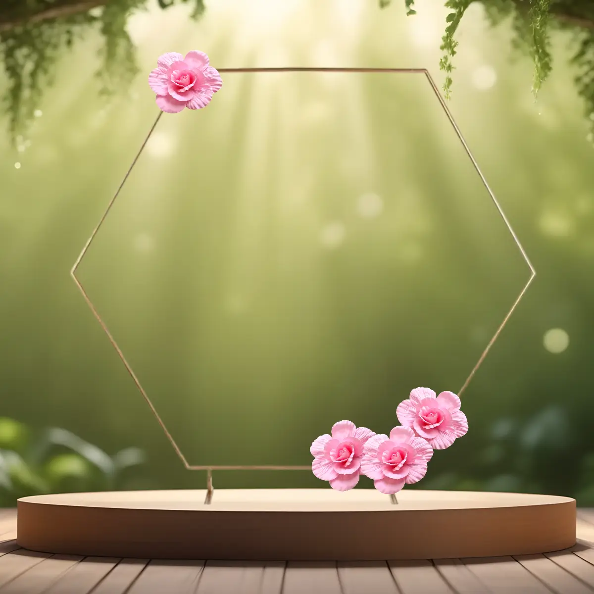 stor rose blomst 30 cm lyserød på sekskantet vielsesbue backdrop