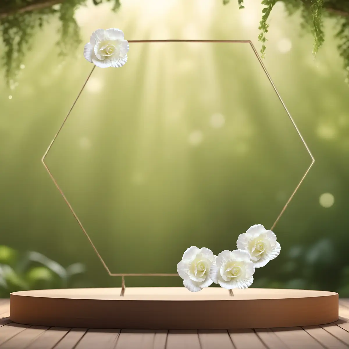 stor rose blomst 30 cm hvid på sekskantet vielsesbue backdrop