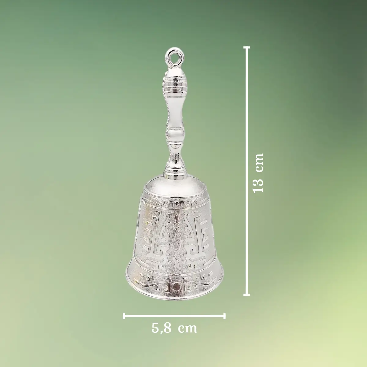 Vintage Håndklokke med Graveringer - Stor - sølvfarvet mål (1) lej Toastmaster klokke | Dirigentklokke | Håndklokke til taler | Sølv med mønster