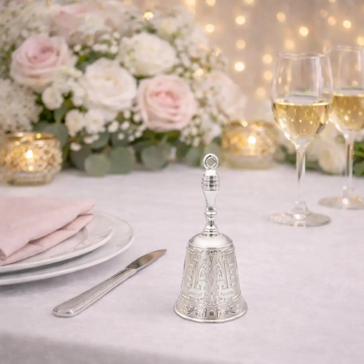 lej Toastmaster klokke | Dirigentklokke | Håndklokke til taler | Sølv med mønster