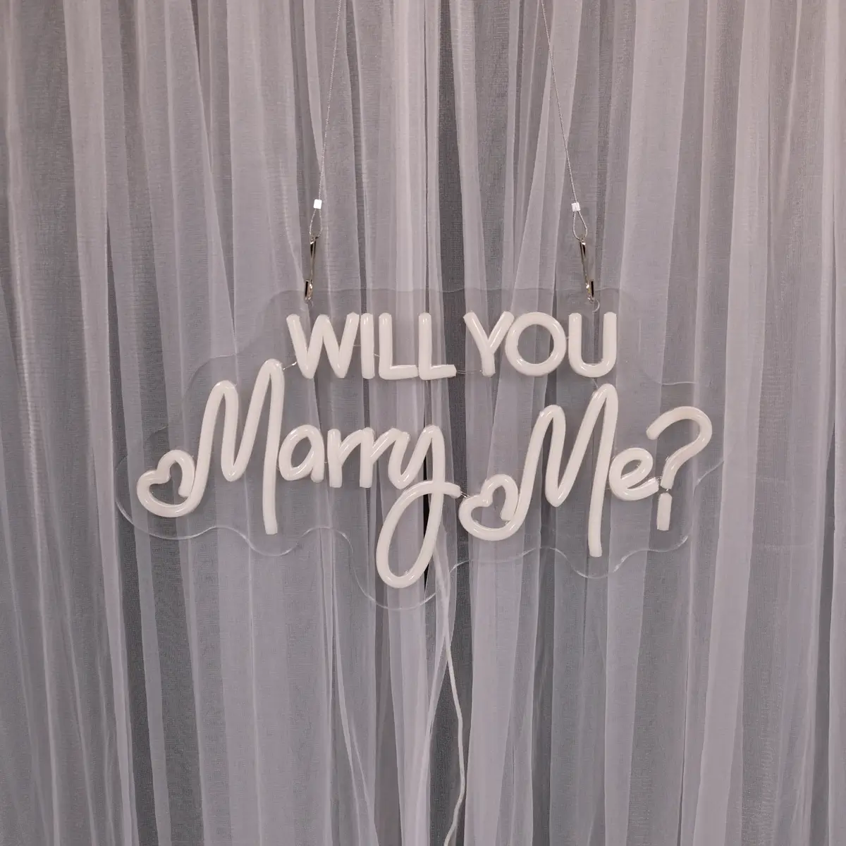 lej LED lysskilt | "Will you marry me?" | Hvid | Dæmpbart neonskilt