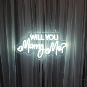 lej LED lysskilt | "Will you marry me?" | Hvid | Dæmpbart neonskilt