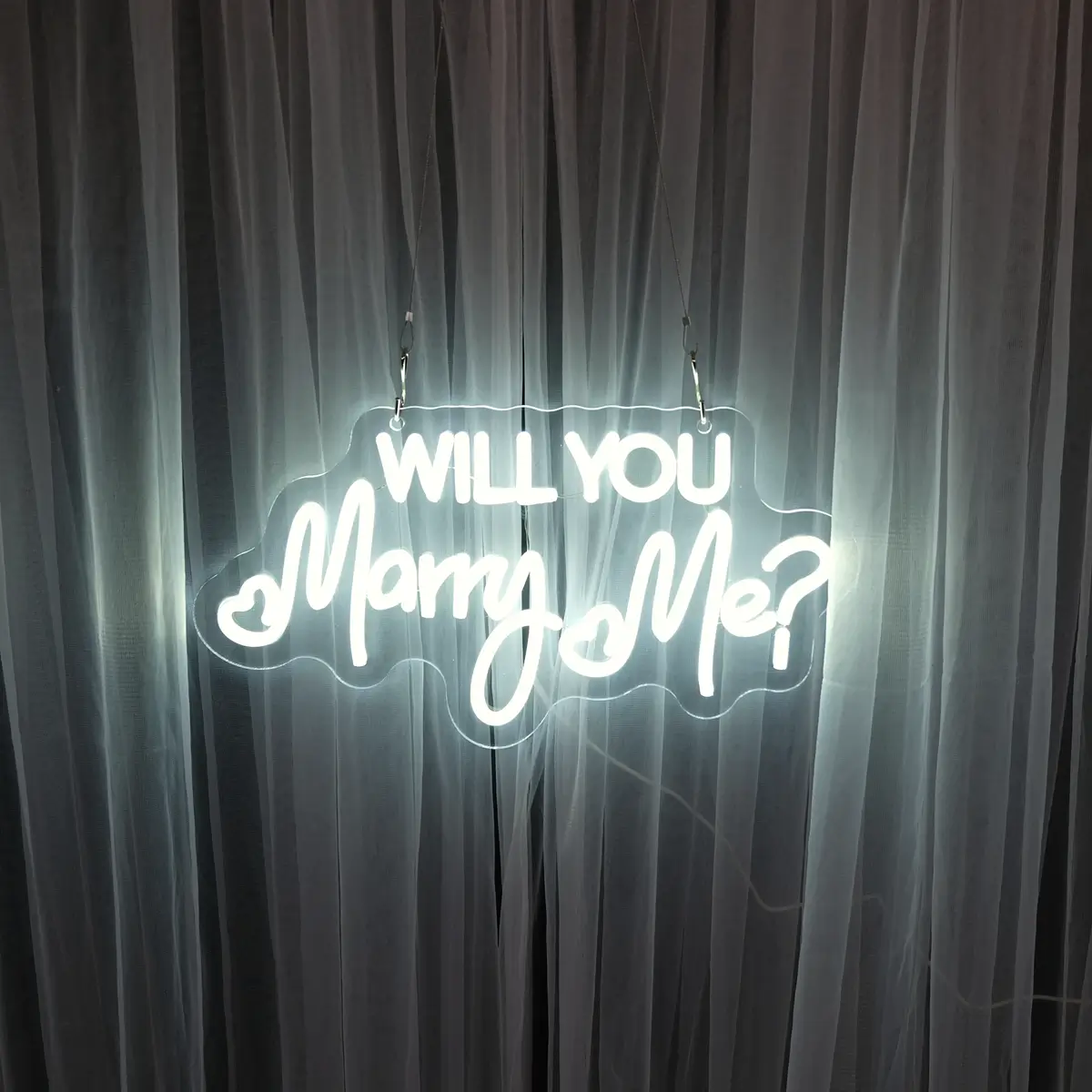lej LED lysskilt | "Will you marry me?" | Hvid | Dæmpbart neonskilt