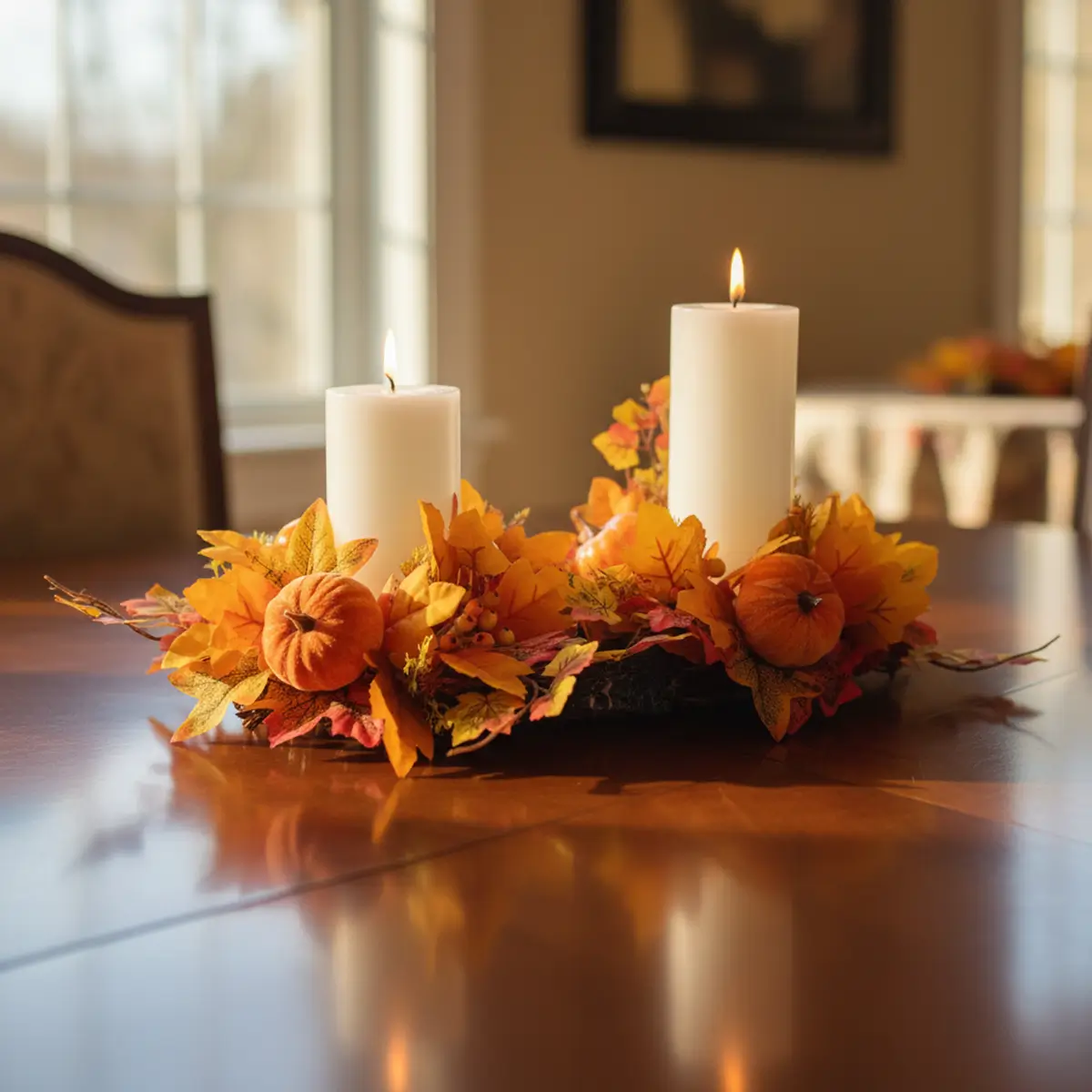 lej Lyskrans med efterårsblade og græskar | Efterårs krans til bloklys