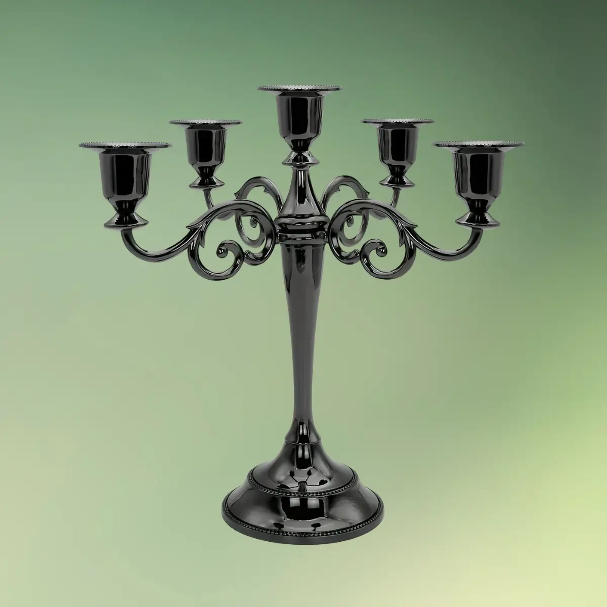 femarmet lysestage sort grøn b (1) lej Femarmet lysestage | Sort metal | Kandelaber