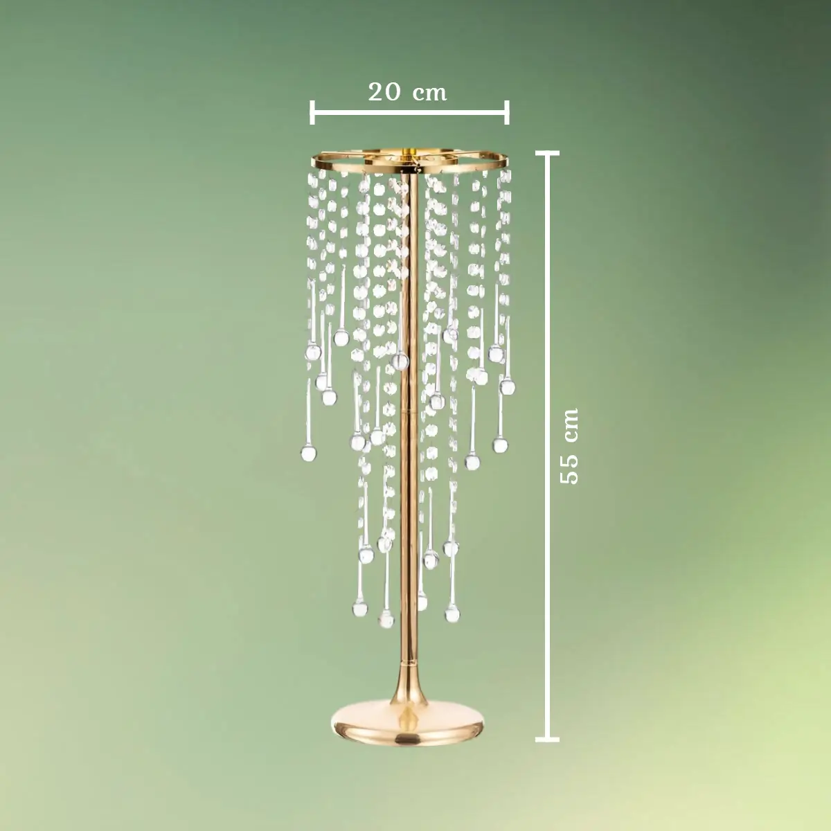 guld stativ med akryl krystaller 55 cm mål (1) lej Centerpiece stativ med akryl krystaller | Guld dekorationsstativ | 55 cm