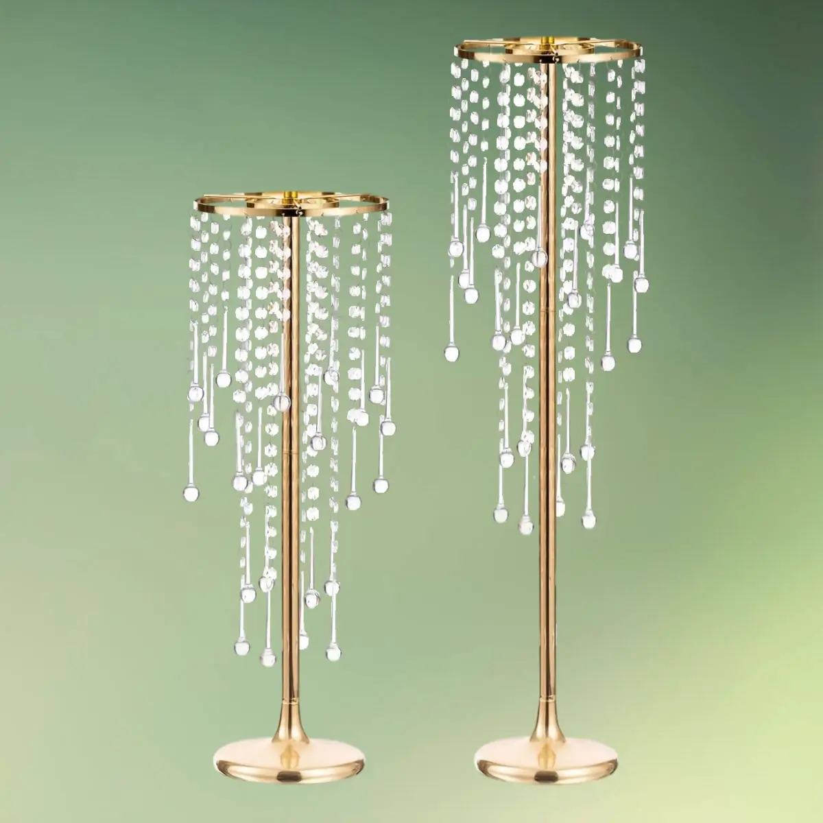 guld stativ med akryl krystaller 55 og 75 cm (1) lej Centerpiece stativ med akryl krystaller | Guld dekorationsstativ | 55 og 75 cm