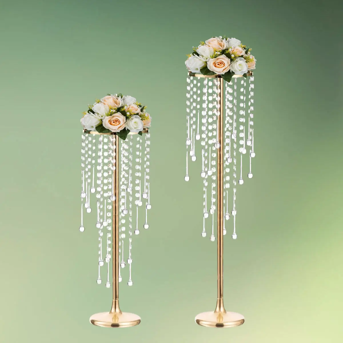 guld stativ med akryl krystaller 55 og 75 cm m champ blomster (1) lej Centerpiece stativ med akryl krystaller | Guld dekorationsstativ | 55 og 75 cm