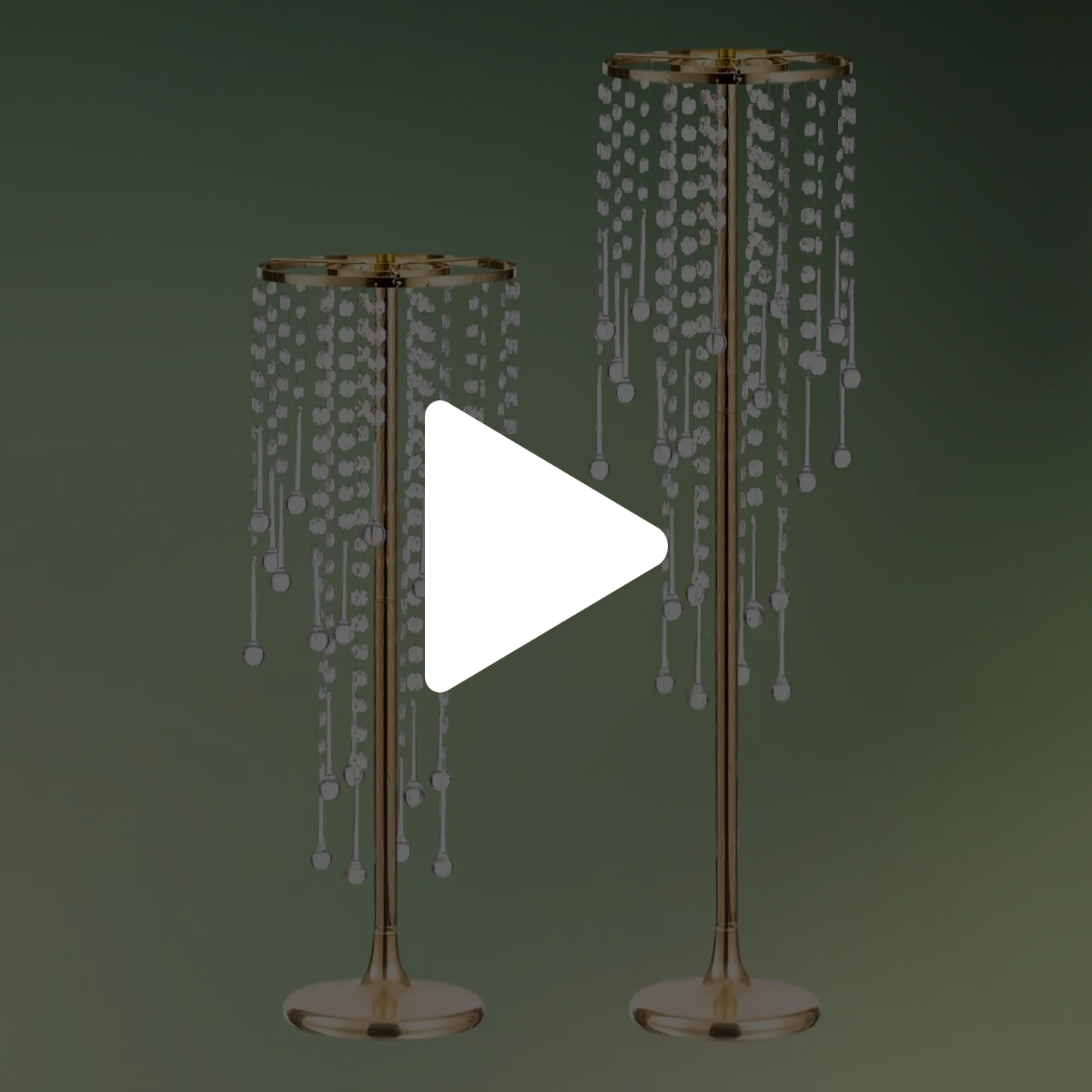 guld stativ med akryl krystaller 55 og 75 cm video ikon lej Centerpiece stativ med akryl krystaller | Guld dekorationsstativ | 55 og 75 cm