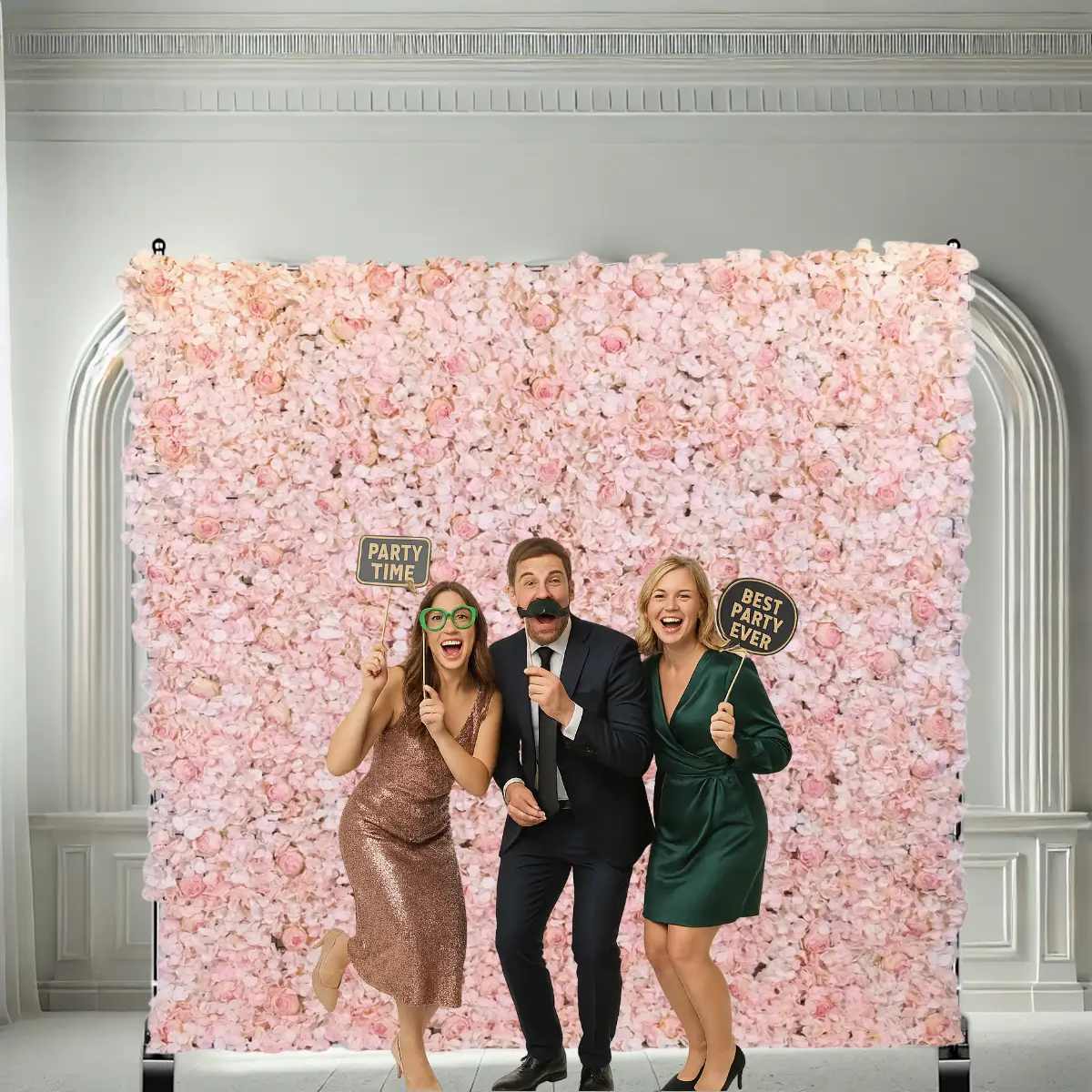 lej Blomstervæg på stativ | 2,4 x 2,4 m | Blomster panel backdrop | Lyserød