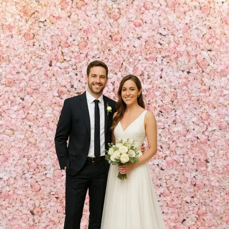 lej Blomstervæg på stativ | 2,4 x 2,4 m | Blomster panel backdrop | Lyserød