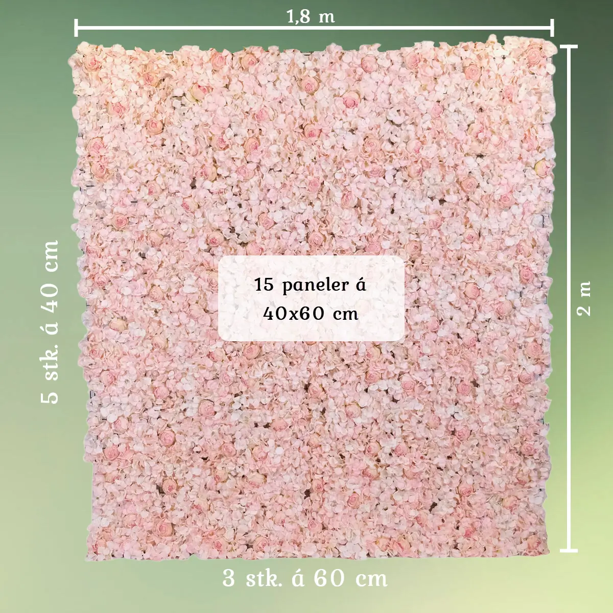 kunstig blomstervægpanel - lyserød væg mål a (1) Blomstervæg panel | Lyserød | Kunstig blomster backdrop - 5x3 paneler