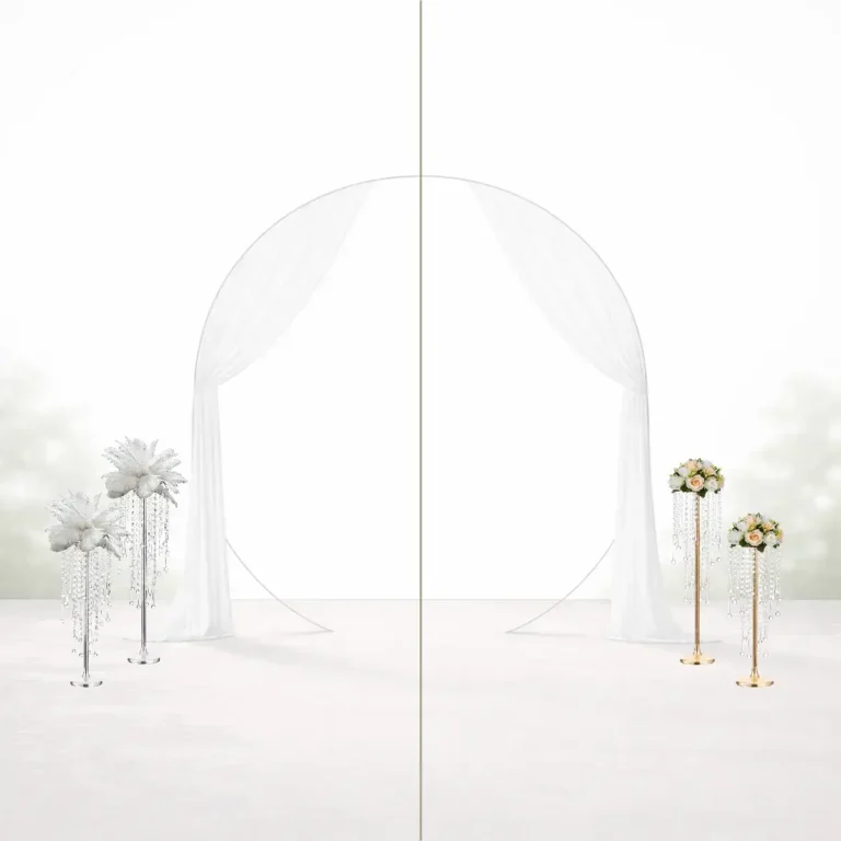 stativer med krystaller - sølv fjer - guld creme - split billede