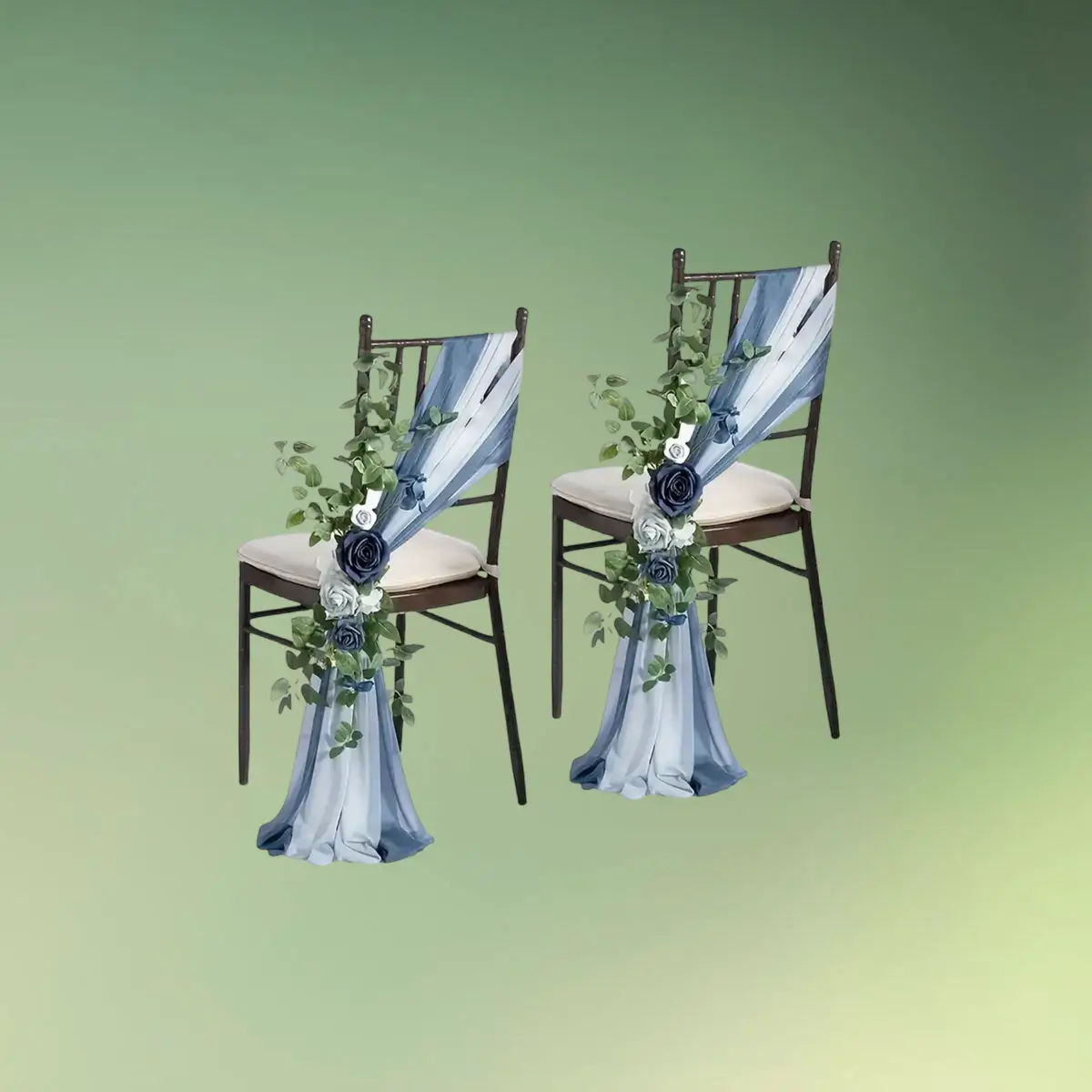 Stolepynt med kunstige blomster og stof - blå